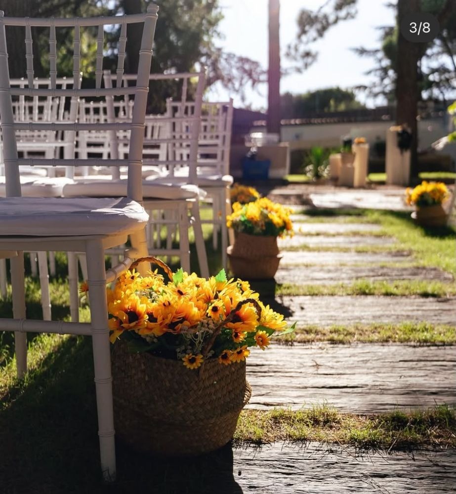 Ceremonia de boda al aire libre con decoracion de girasoles en Madrid